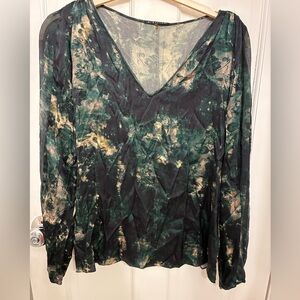 Elie Tahari Green and Black Floral Blouse